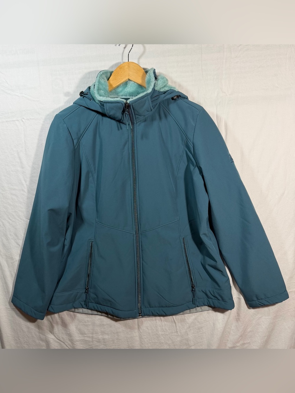 ZeroXposur Jacket Womens XL Teal Faux Fur Lined Softshell Winter Hood